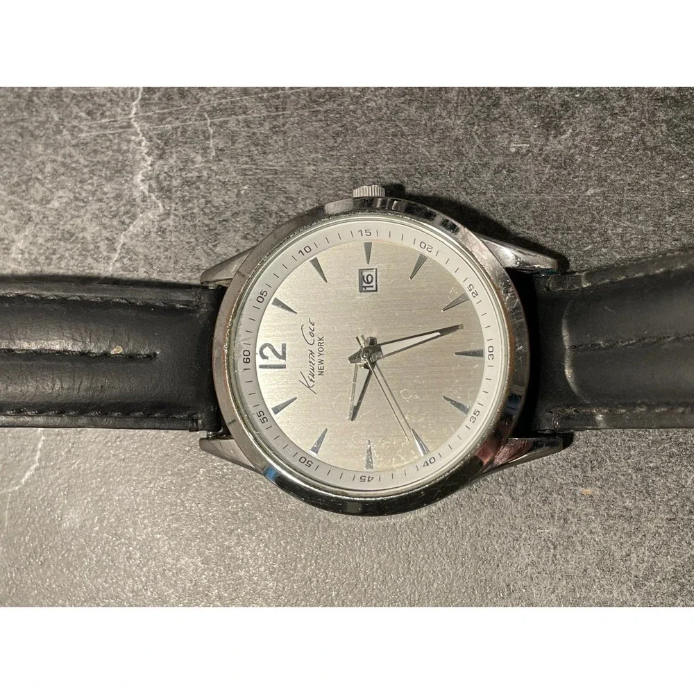 Mens Black Leather Kenneth Cole Watch - New Battery